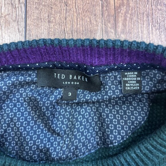 Ted Baker Sweater Mens 3 Green Cable Knit Wool Blend Chunky Cozy Classic - Picture 3 of 8